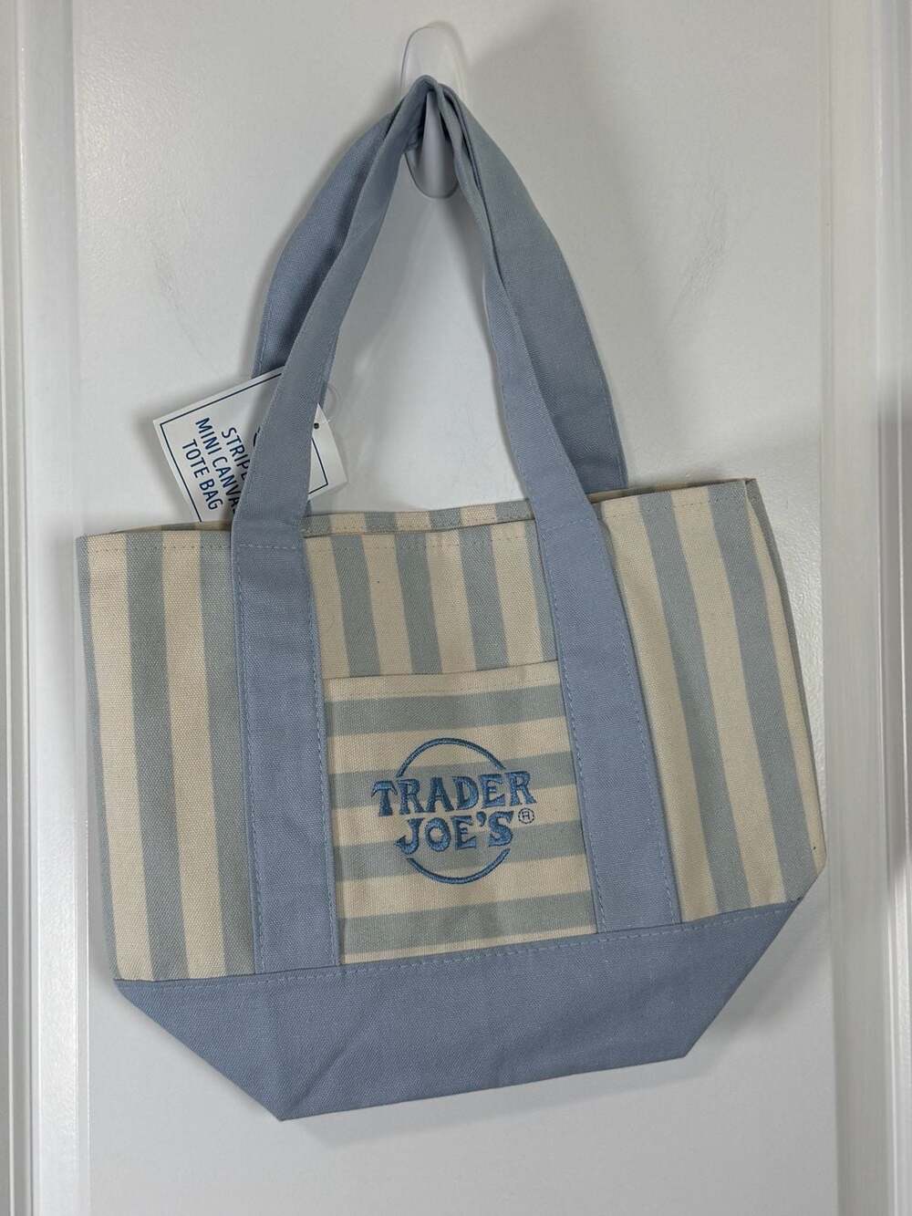 Trader Joe's Striped Mini Canvas Tote Bag, Pastel Blue - Picture 2 of 5